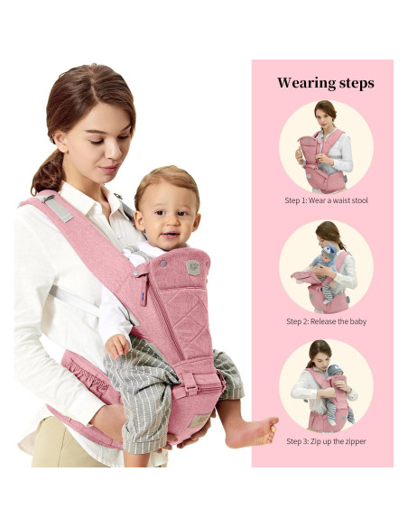 Portabebés ajustable 6 en 1 Rosa para 0-36 meses