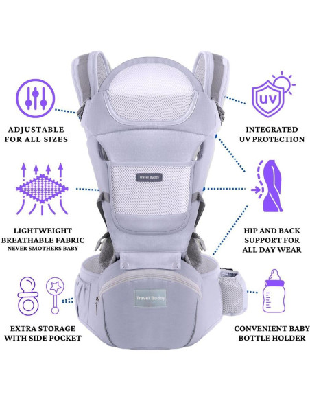 Transportador de Bebé Travel Buddy 4-en-1 Gris | Ergonómico y Ajustable