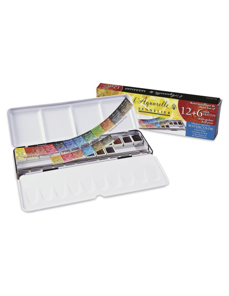 Acuarelas Sennelier Set 12 + 6 Gratis en Caja de Metal Acuarelas Sennelier Set 12 + 6 Gratis en Caja de Metal