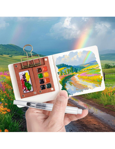 Juego de Acuarelas Portátil Dingshengjie WC01 - 12 Pinturas y Paleta