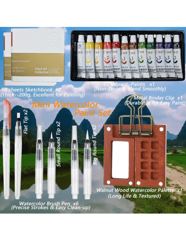 Juego de Acuarelas Portátil Dingshengjie WC01 - 12 Pinturas y Paleta