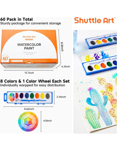 Conjunto de Pintura Acuarela Shuttle Art 60 Paquetes 8 Colores