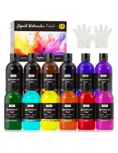 Juego de Pintura Acuarela Líquida Nicpro 12 Colores 250 ml