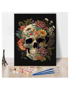 TUMOVO Kit de Pintura por Números Adultos Calavera Floral 40x50cm