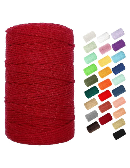 Cuerda de Macramé BYWORLD 3mm 200m Algodón Natural Rojo Vino