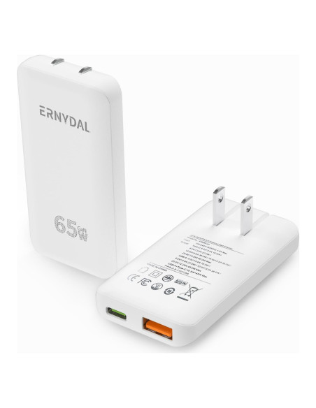 Cargador de pared USB C 65W Ernydal, ultra delgado y rápido Cargador de pared USB C 65W Ernydal, ultra delgado y rápido
