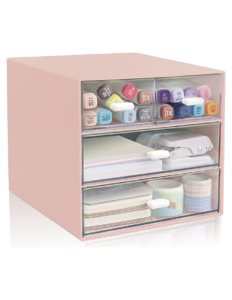 Organizador de Escritorio Zyners Rosa con 4 Cajones Acrílicos