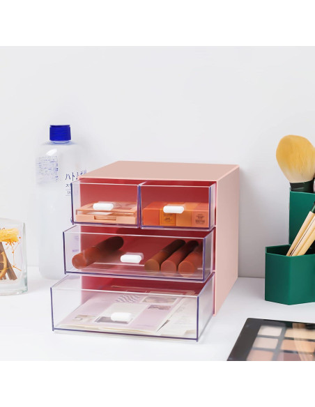 Organizador de Escritorio Zyners Rosa con 4 Cajones Acrílicos