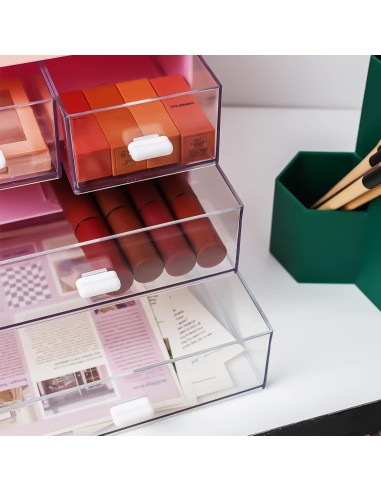 Organizador de Escritorio Zyners Rosa con 4 Cajones Acrílicos