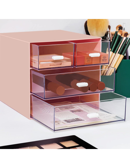 Organizador de Escritorio Zyners Rosa con 4 Cajones Acrílicos