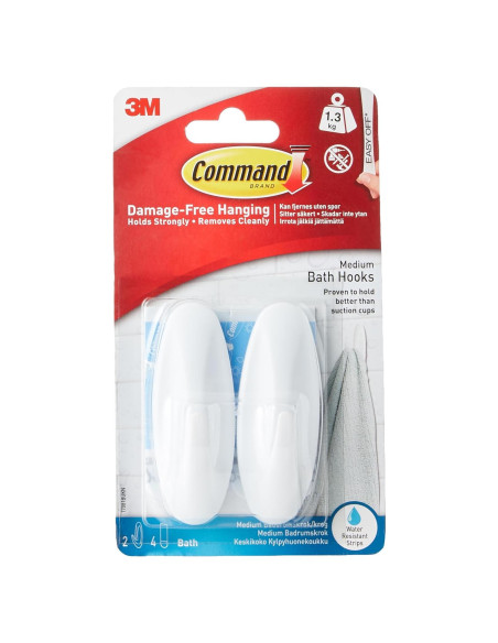 Ganchos de Baño Command Medianos Blancos 2 Piezas Resistentes