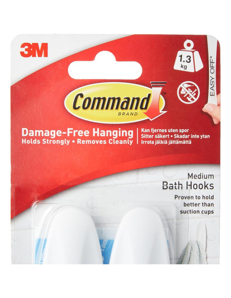 Ganchos de Baño Command Medianos Blancos 2 Piezas Resistentes
