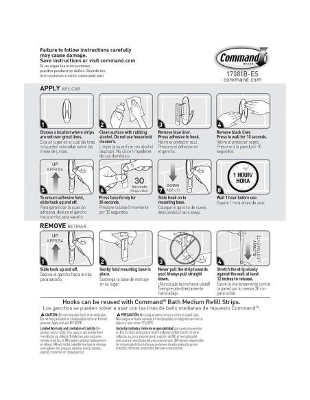Ganchos de Baño Command Medianos Blancos 2 Piezas Resistentes