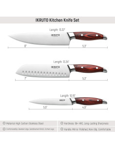 Juego de cuchillos de cocina IKRUTO 3 piezas acero inoxidable 2