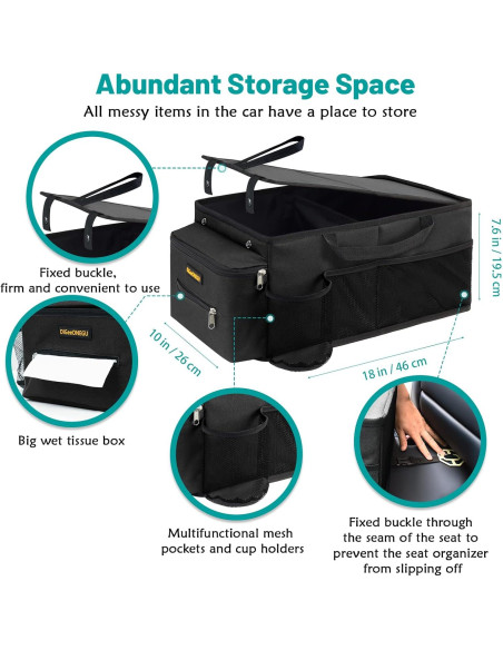 Organizador de Asiento de Coche DiGeeONEGU Plegable 2 Compartimentos