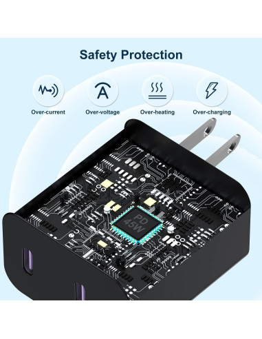 Cargador Rápido 45W USB C Jeenek + Cable 10 Pies Negro