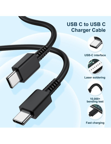 Cargador Rápido 45W USB C Jeenek + Cable 10 Pies Negro