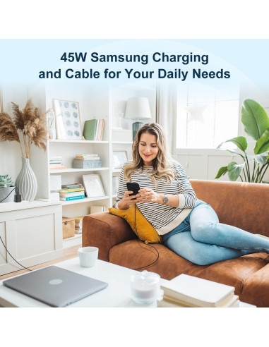 Cargador Rápido 45W USB C Jeenek + Cable 10 Pies Negro