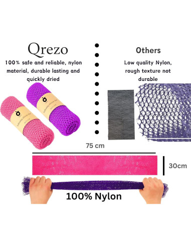 Esponja de Baño Exfoliante QREZO 2 Pcs 30x75 cm Rosa Púrpura