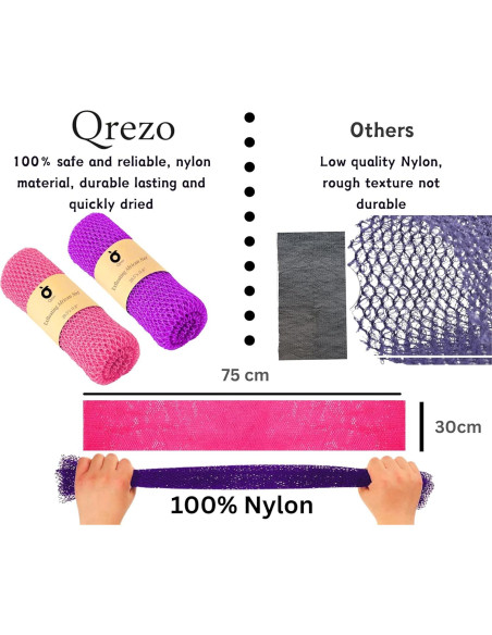 Esponja de Baño Exfoliante QREZO 2 Pcs 30x75 cm Rosa Púrpura