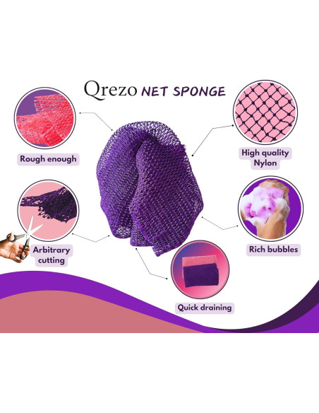 Esponja de Baño Exfoliante QREZO 2 Pcs 30x75 cm Rosa Púrpura