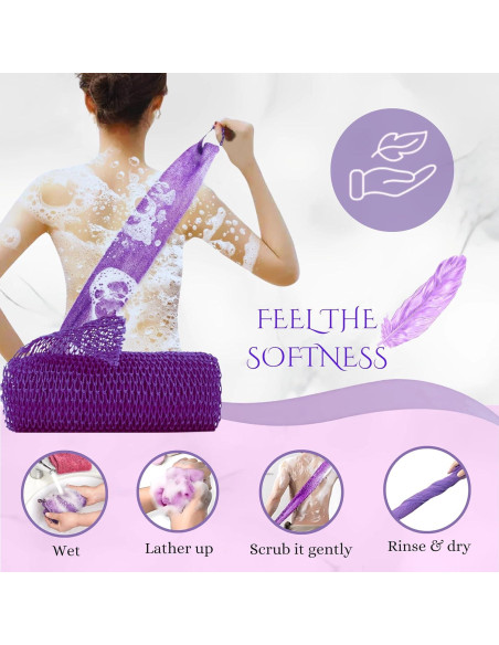 Esponja de Baño Exfoliante QREZO 2 Pcs 30x75 cm Rosa Púrpura
