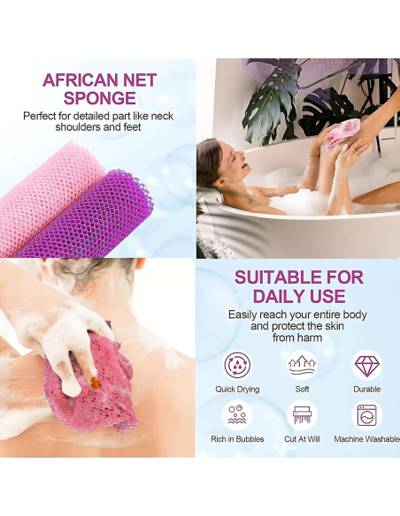 Esponja de Baño Exfoliante QREZO 2 Pcs 30x75 cm Rosa Púrpura