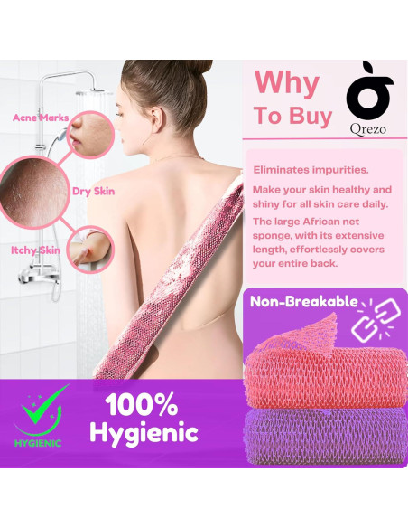 Esponja de Baño Exfoliante QREZO 2 Pcs 30x75 cm Rosa Púrpura