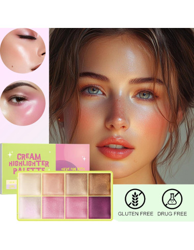 Estuche de Iluminador Curvo Hegafoo, 8 Colores Cremosos