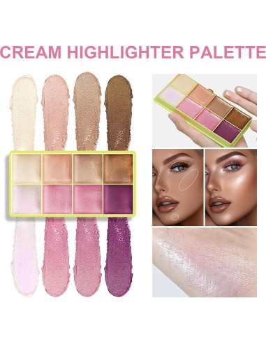 Estuche de Iluminador Curvo Hegafoo, 8 Colores Cremosos