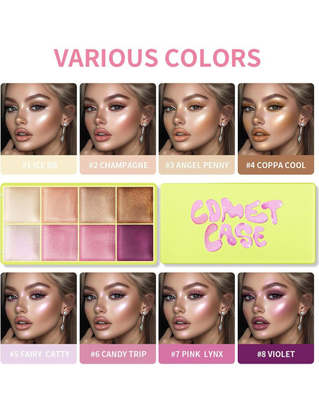 Estuche de Iluminador Curvo Hegafoo, 8 Colores Cremosos Estuche de Iluminador Curvo Hegafoo, 8 Colores Cremosos