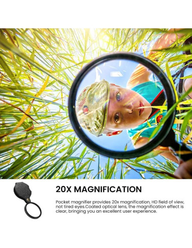 Lupa de bolsillo Tookie 20X HD Plegable Negra 6cm