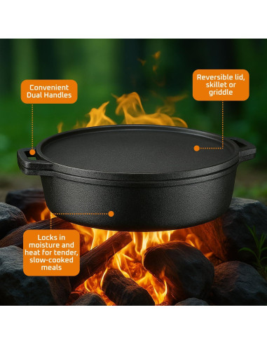 Sartén de Hierro Fundido Bruntmor 6.8 Qt Pre-Sazonada Negra