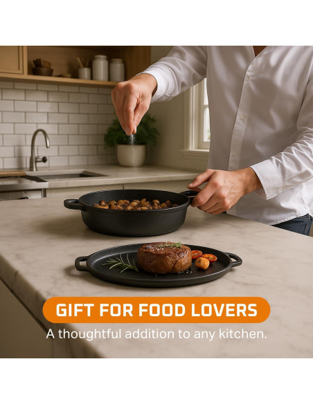 Sartén de Hierro Fundido Bruntmor 6.8 Qt Pre-Sazonada Negra