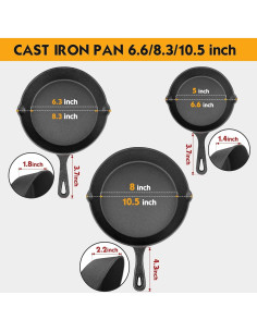 Juego de Sartenes de Hierro Fundido Goeszooin - 3 Piezas 15.24-25.4 cm 2