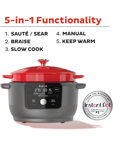 Olla Holandesa Eléctrica Instant Pot 6L 1500W Hierro Fundido Rojo