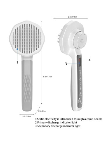Cepillo Antiestático para Mascotas Fumzen - Autolimpiante, Gris