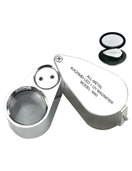 Lupa de Joyero Pineapple 40X con Luz LED y UV - Compacta