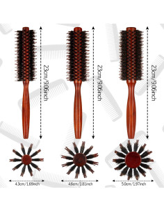 Conjunto de 3 Cepillos Redondos de Cerda de Jabalí Boao - 10, 12 y 14 Filas 2