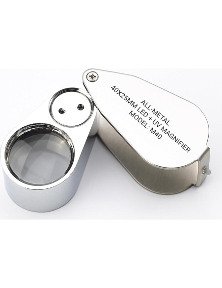 Lupa de Joyero Pineapple 40X con Luz LED y UV - Compacta