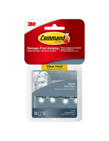Clips de Cuerda Redondos Command, 10 Organizadores Transparentes