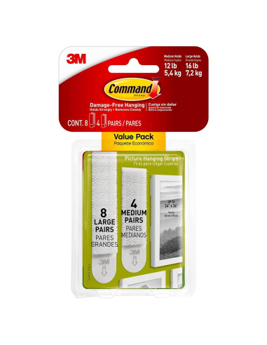 Tiras para colgar cuadros 3M Command, 24 unidades, Blanco