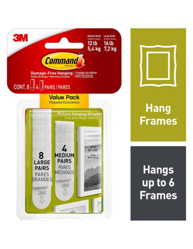 Tiras para colgar cuadros 3M Command, 24 unidades, Blanco