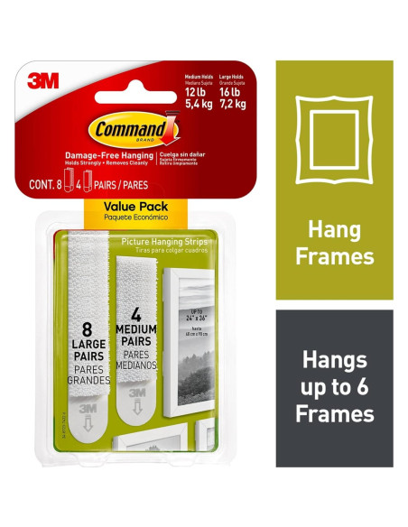 Tiras para colgar cuadros 3M Command, 24 unidades, Blanco