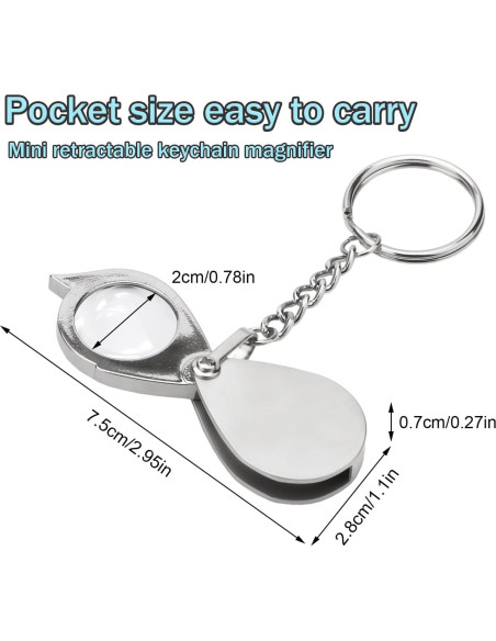 Lupa de bolsillo Rongon 10X con llavero y estuche plateada