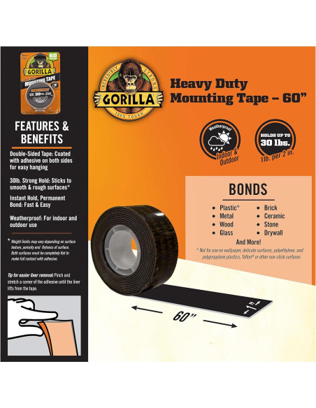 Cinta de Montaje Doble Cara Gorilla 2 Paquetes 2.54 cm x 152.4 cm