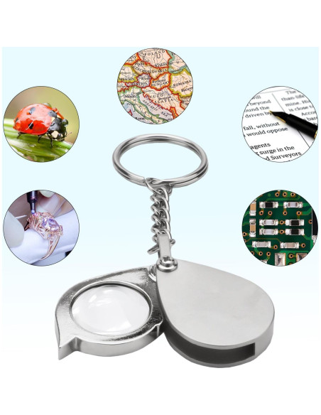 Lupa de bolsillo Rongon 10X con llavero y estuche plateada
