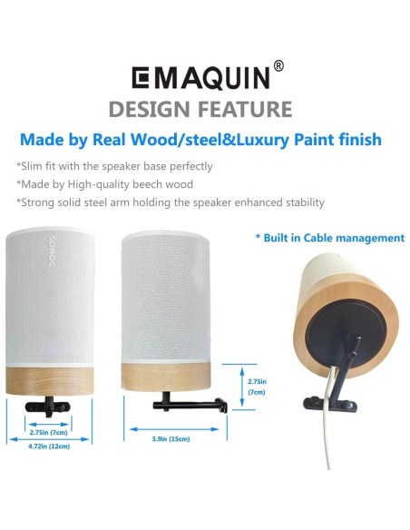 Soporte de pared EMATECH para altavoz Sonos Era 100 - Madera real