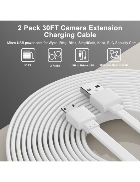 Cable de Alimentación de 9m Micro USB Xwartre para Cámaras