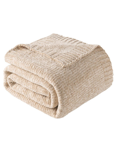 Manta de Chenille BATTILO HOME Beige 129x170 cm Suave y Ligera